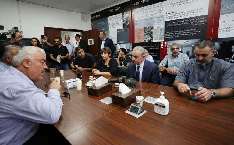 Prime Minister Mohammad Shtayyeh pays solidarity visit to a Palestinian NGO shut by Israel, says it a legal organization
